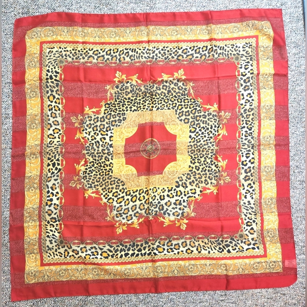 Accessory Street Red and Gold Leopard Print Scarf